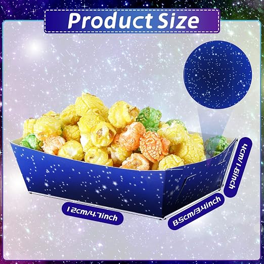 Hoolerry 48 Pcs Space Theme Party Paper Food Trays Galaxy Starry Night Paper Food Boats Snack Candy Popcorn Nacho Hot Dog Trays Serving Bowl for Buffet Birthday Party Decorations