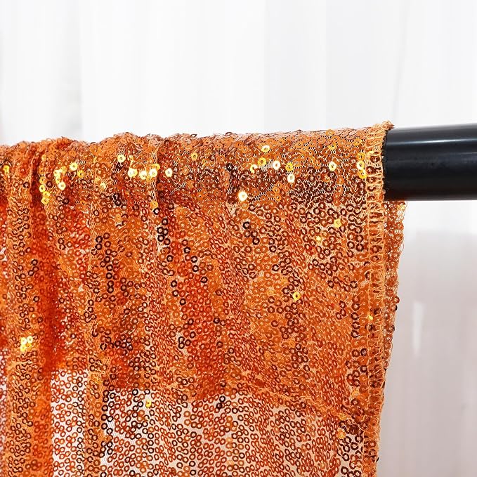 Eternal Beauty Orange Sequin Backdrop, 8x10 Ft Halloween Glitter Background Curtains for Shimmer Photography Party Wedding Birthday Back Drop Decor