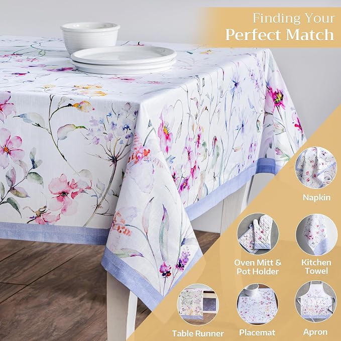 Maison d' Hermine Table Cloth Rectangle Table 100% Cotton 60 x 90 Inches Tablecloth Reusable Decorative for Dining Kitchen Room Farmhouse Party Home Hotel Restaurant Spring Summer - Summer Floral