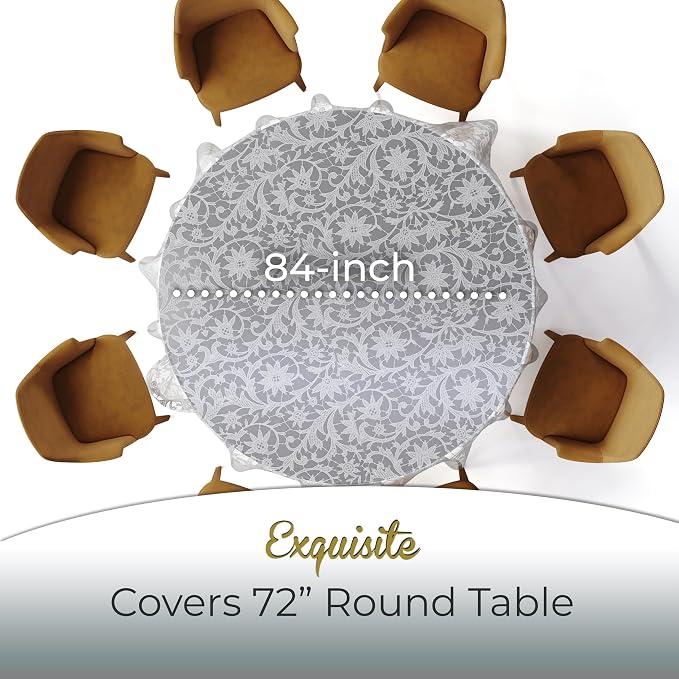 Exquisite Lace Table Cloth Round Table Plastic 12-Pack Lace Tablecloth 84 | White Floral Tablecloth Disposable | Wild Flower Party Decorations & Party Supplies