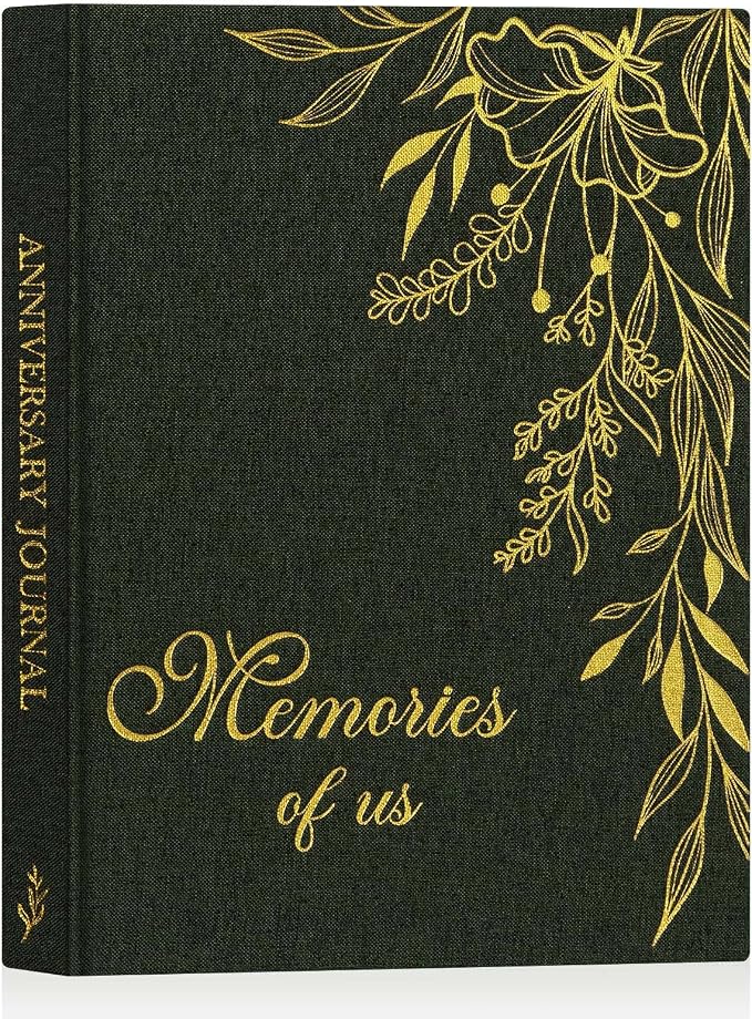 Lanpn Wedding Anniversary Journal Book Memories of Us, Linen Dating to 70th Wedding Scrapbook Notebook Memory Book, Newlywed Marriage Couple Anniversary Journal Bridal Shower Gifts (Green, 190 Pages)