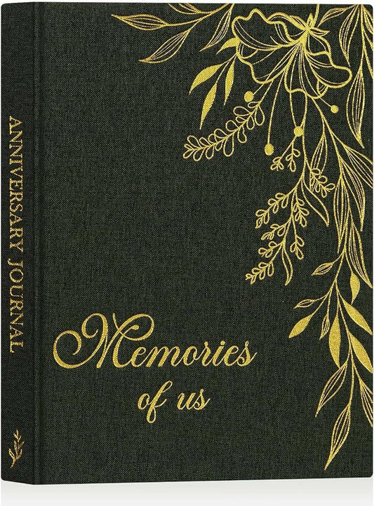 Lanpn Wedding Anniversary Journal Book Memories of Us, Linen Dating to 70th Wedding Scrapbook Notebook Memory Book, Newlywed Marriage Couple Anniversary Journal Bridal Shower Gifts (Green, 190 Pages)