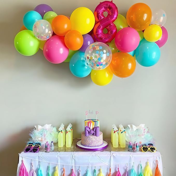 Multicolor Summer Balloon Arch Kit, Assorted Color Blue Purple Orange Green Pink Gold Birght Rainbow Balloon Garland, Colorful Neon Balloons for Kids Hawaiian Tropical Pool Birthday Party Decorations