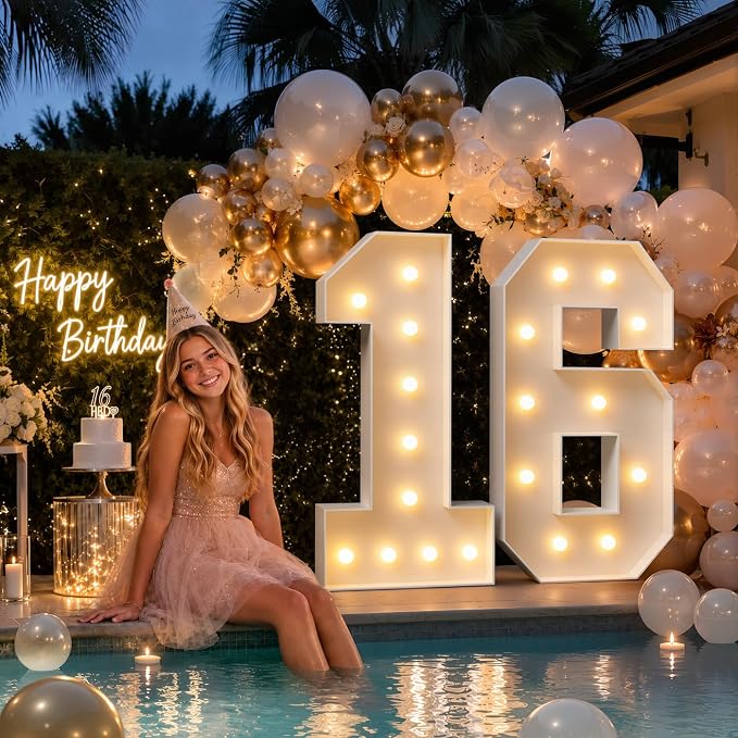 imprsv 3FT Marquee Numbers, Light Up Numbers for 4th 40th Birthday Decorations Anniversary Party Decor, Number 4 Light Up Number, Pre-Cut Foam Board Kit