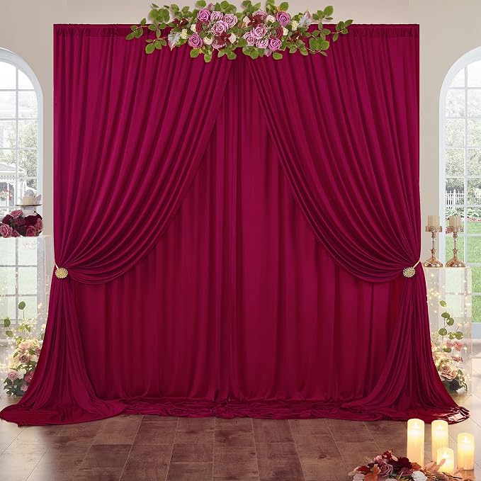 20ft×10ft Wrinkles Free Burgundy Backdrop Curtain for Wedding Party, 4 Panels 5×10ft Soft Silky Polyester Wine Red Photo Backdrop Drapes for Birthday Parties Baby Shower Mother‘s Day Photography