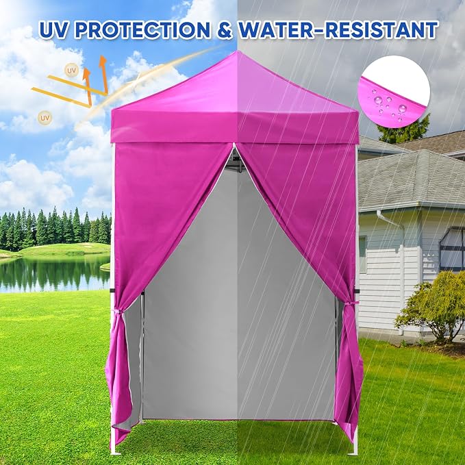 COOS BAY 5x5 Pop Up Canopy Tent with Side Walls, Easy Setup Portable Sun Shelter with Carry Bag, Outdoor Shade for Beach, Camping, Sports & Backyard, Pink