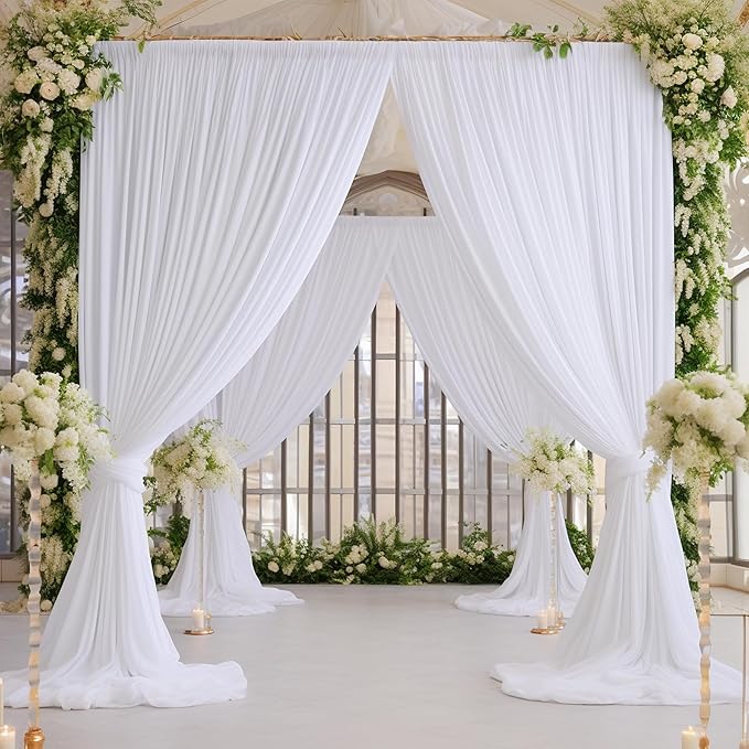 6 Panels White Backdrop Curtain for Parties Wedding Wrinkle Free 30ft x 10ft Backdrop Drapes for Baby Shower Gender Reveal Birthday Photo Photography Polyester Fabric Background Decoration