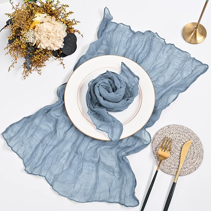 60 Pack Gauze Cheesecloth Napkins 20 x 20 Inch Wrinkled Dinner Napkins Rustic Boho Table Napkins Decorative for Weddings Parties Event Family Dinner Table Decoration (Dusty Blue)