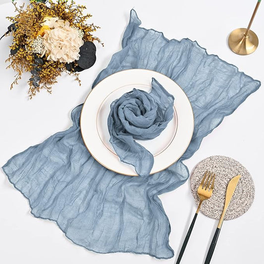60 Pack Gauze Cheesecloth Napkins 20 x 20 Inch Wrinkled Dinner Napkins Rustic Boho Table Napkins Decorative for Weddings Parties Event Family Dinner Table Decoration (Dusty Blue)