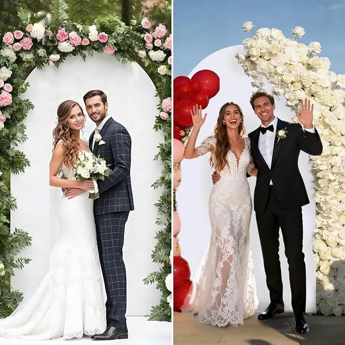 Metal Arch Backdrop Stand and Cover Set, 7.2FT Gold Wedding Backdrop Arch Frame Stand with Cover, Balloon Arch Stand with White Arch Cover for Party Birthday Baby Shower Graduation Decorations