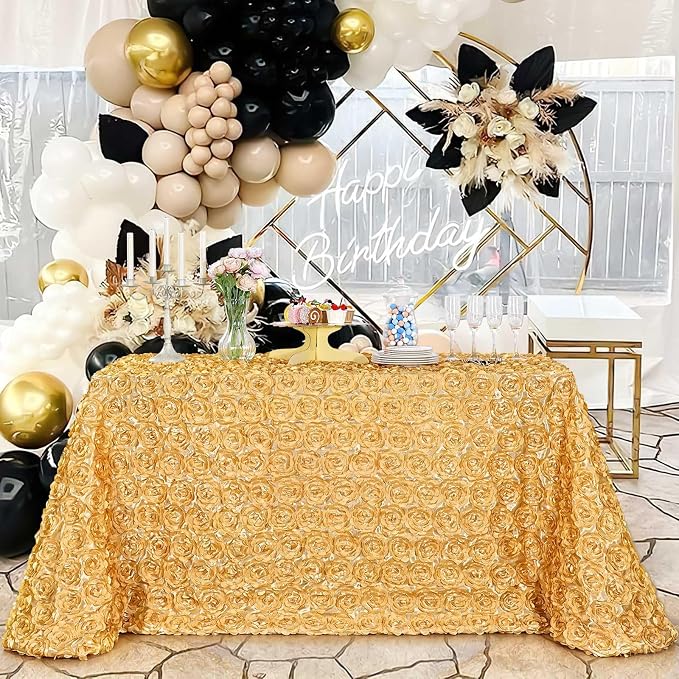 B-COOL Light Gold Rosette Tablecloth 60x102 Inch 3D Floral Rectangle Table Cloth Birthday Wedding Tablecloths for Stage Romantic Party Table Decorations