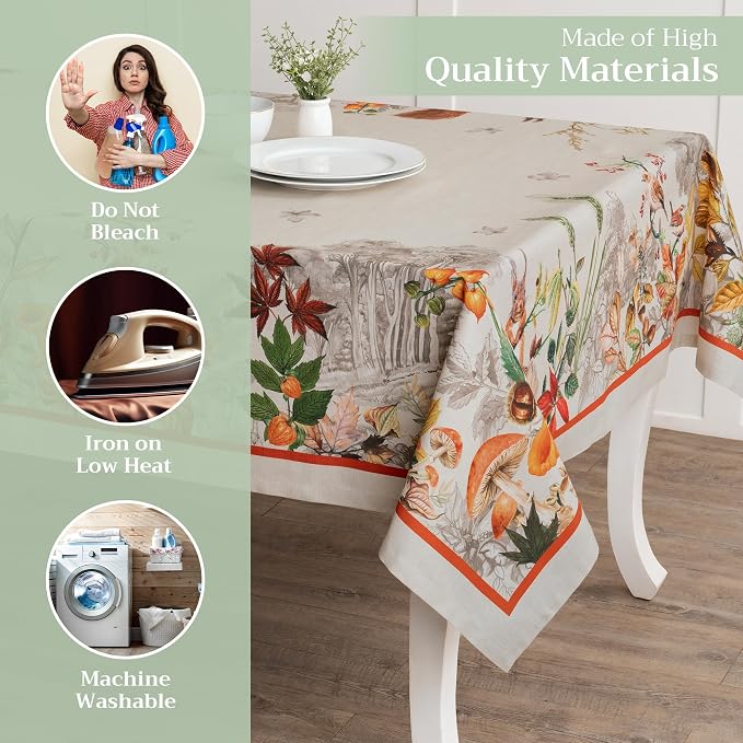 Maison d' Hermine Table Cloth Rectangle Table 100% Cotton 70 x 108 Inches Fall Tablecloth Reusable Everyday Use for Thanksgiving Christmas Decorations Dining Farmhouse Party (Recolte)