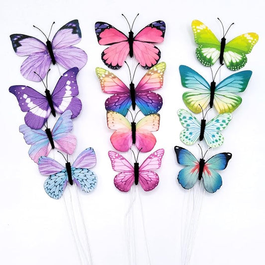 12 Pcs Artificial Butterfly Decorations, 2 Sizes Butterfly Decor for Crafts, DIY 3D Unique Decorative Butterflies for Fake Flowers Easter Spring Wedding Tea Party Home Room Decor. (Assorted)