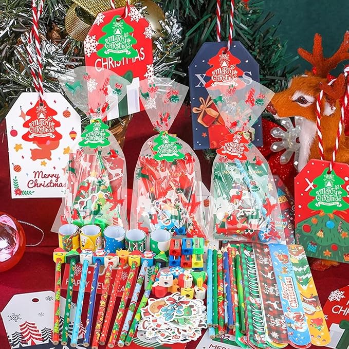 ANPHILE Christmas School Party Favors, 24 Pack Christmas Stationery Goodie Bags Xmas Bulk Classroom Gifts for Students Kids Holiday Gifts