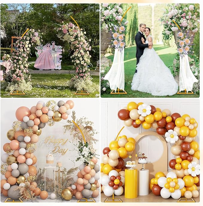 Balloon Arch Stand Kit, Balloon Arch Stand Set of 2 with Metal 8FT & 6.2FT Metal Half Gold Wedding Flower Backdrop Stand for Proposal Anniversary Bridal Shower Background Party Decorations