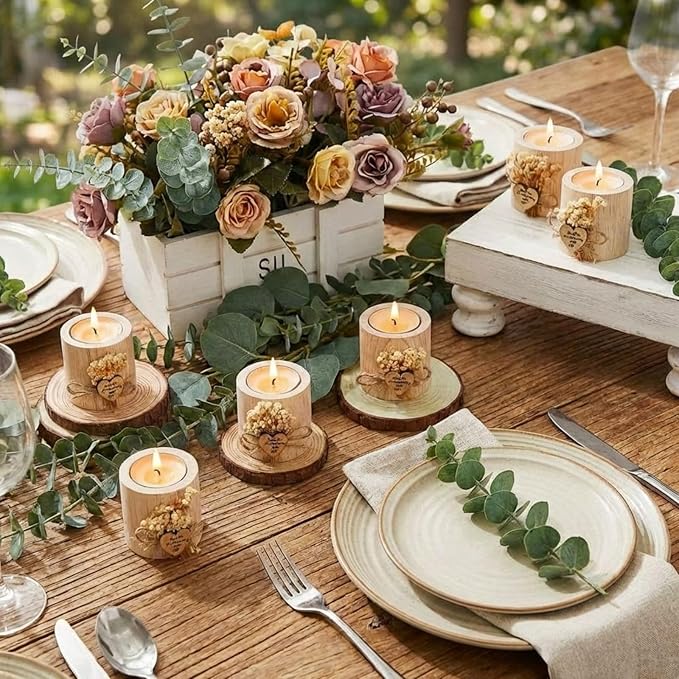 50 Pcs Rustic Wedding Party Favor Candle Holders Bridal Shower Favors Wooden Candles Favors Gifts Souvenirs for Guest Romantic Gifts Wedding Decorations (Light Brown)