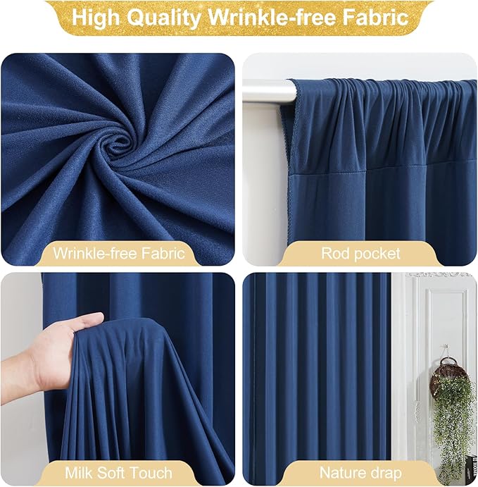 40x10FT Navy Blue Backdrop Curtains for Wedding Parties, Wrinkle Free Polyester Photography Backdrop Drapes for Wedding Baby Shower Birthday Parties Stage Background Stand Decorations 4x10ft,10 Panels