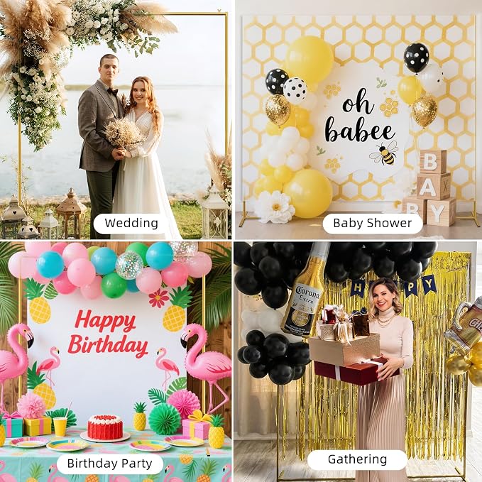 Wedding Arch Backdrop Stand Square 6.6x6.6FT Gold Balloon Arch Stand Garden Arbor Backdrop Frame for Wedding Party Birthday Baby Shower Photo Booth Background Decoration