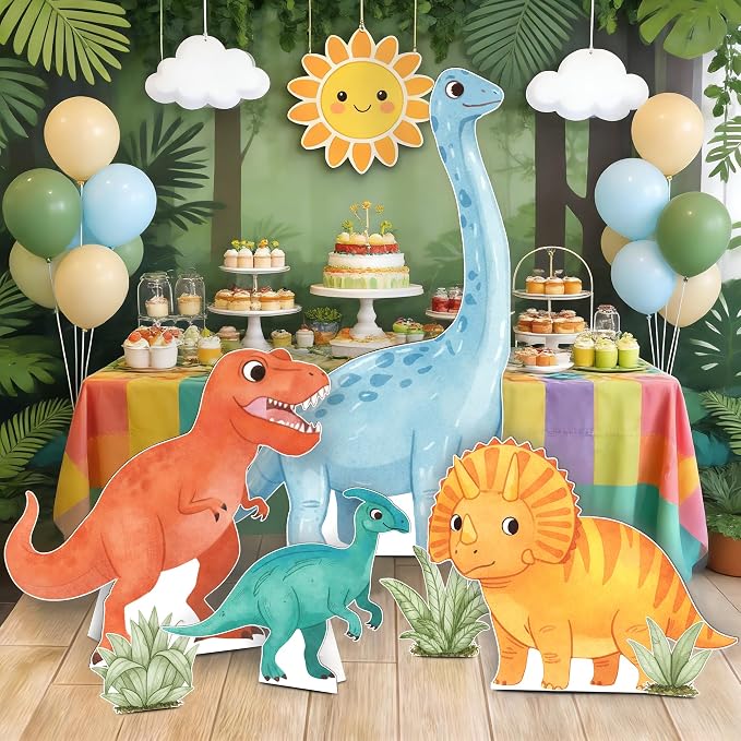 4PCS Dinosaur Birthday Party Decorations - 51.5 Inch Jungle Dinosaur Cardboard Cutouts with Stands, Dino Photo Booth Props for Birthday, Baby Shower, Jungle Safari Party Supplies