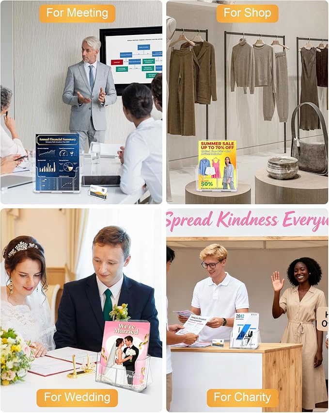 Acrylic Brochure Holder 8.5 x 11, 6 Pack Clear Brochure and Business Rack Card Holder Stand, Wall Mount Flyer Holder for Store Office Magazine Pamphlet Literature Document Menu Journals