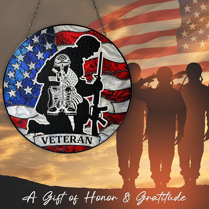 Army Veteran Stained Glass Suncatcher 6x6'', Veteran Day Gift, Army Retirement Gifts for Men, Military Retirement Gifts for Men, Keepsake Decor