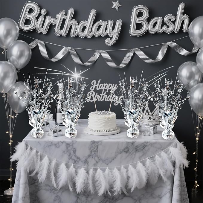 12 Pcs Metallic Foil Spray Centerpiece Party Star Table Decoration Brust Glitter Table Topper Decor for Birthday Graduation Holiday Christmas Dining Celebration New Year Party Supplies,Silver