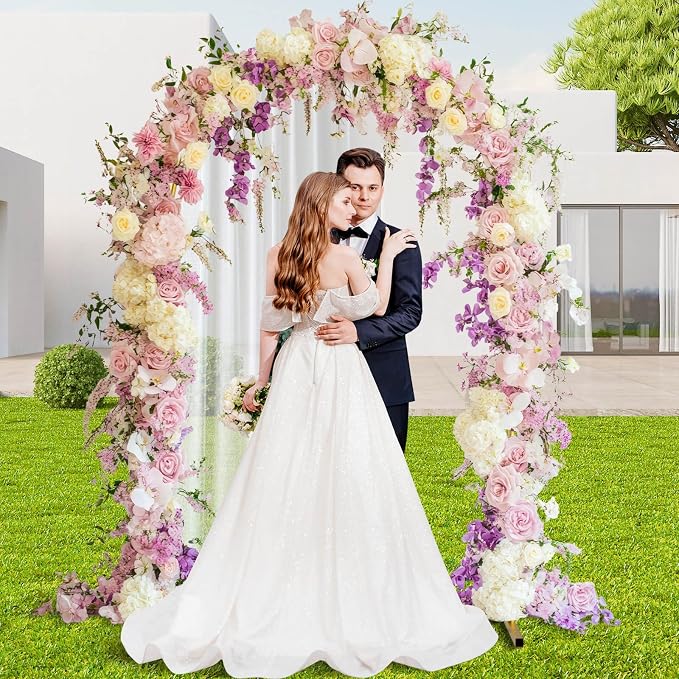 Jupwalz Arch Backdrop Stand and Cover Set, Metal Arch Stand with Rich Balloon Tool for Wedding Birthday Baby Shower Graduation Event Balloon Flowers Decor, Easy to Assemble (7.2FT, White)