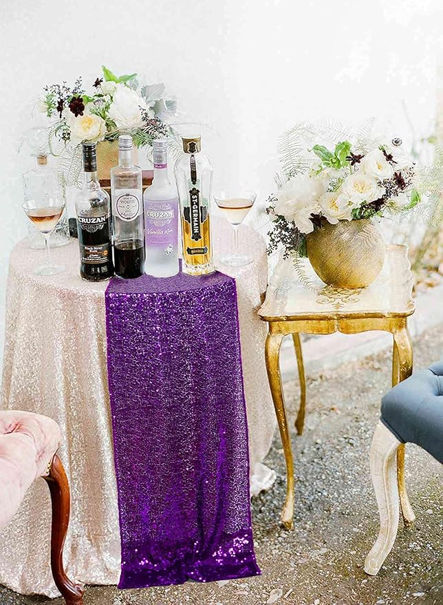 ShinyBeauty 2-Pack Royal Purple Table Runners 12x108 Inch - Premium Sequins Wedding, Fall & Holiday Decor | Long Runner for Banquet, Round Tables, Christmas, Thanksgiving, Easter Events