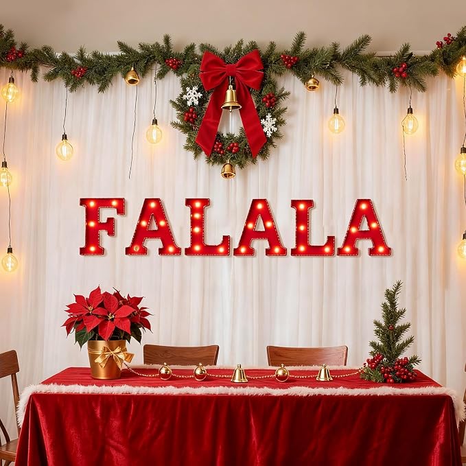 Honoson 6 Pcs Falala Christmas Decorations Indoor Christmas Neon Lights up Sign Party Decorations LED Marquee Light for Xmas Home Kitchen Bedroom Fireplace Tabletop Party Decoration