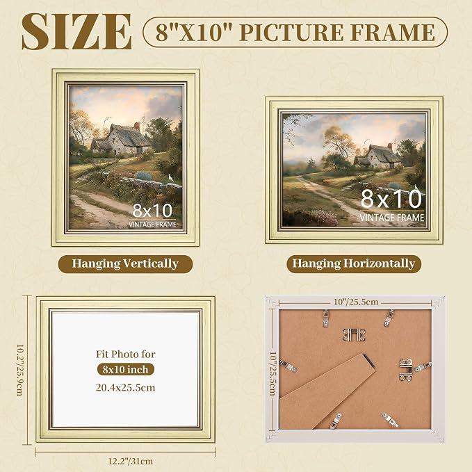 8x10 Picture Frame - Vintage Picture Frames for Tabletop & Wall Mount, 8 x 10 Photo Frame for Living Room, Bedroom, Office Décor & Father's Day Graduation Wedding Gift