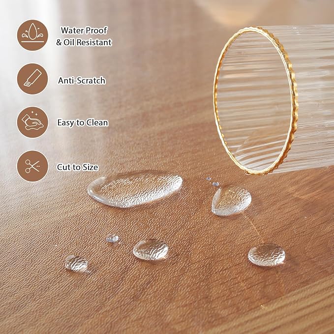 LovePads Round Frosted Table Cover Protector 44 Inch, 2mm Thick Table Protector for Dining Room, Waterproof Plastic Cover PVC Vinyl Tablecloth, Circle Tabletop Protective Pad for Furnture Surface