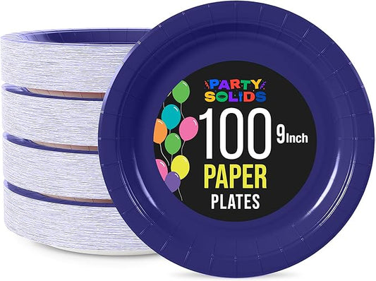 Exquisite Navy Paper Plates Disposable Heavy Duty 9 Inch Navy Disposable Plates For Party 100 Pcs Heavy Duty Paper Plate 350 GSM, Birthday Party Supplies Plate Set