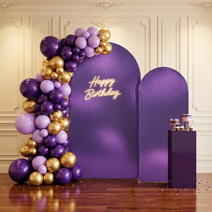 Shimmer Purple Arch Backdrop Cover Set of 2 (6 7.2FT) with Zipper,Thick Soft Stretchy Sequin Glitter Spandex Fitted Chiara Cover for Wedding Birthday Baby Shower Graduation Party Photo Backdrop