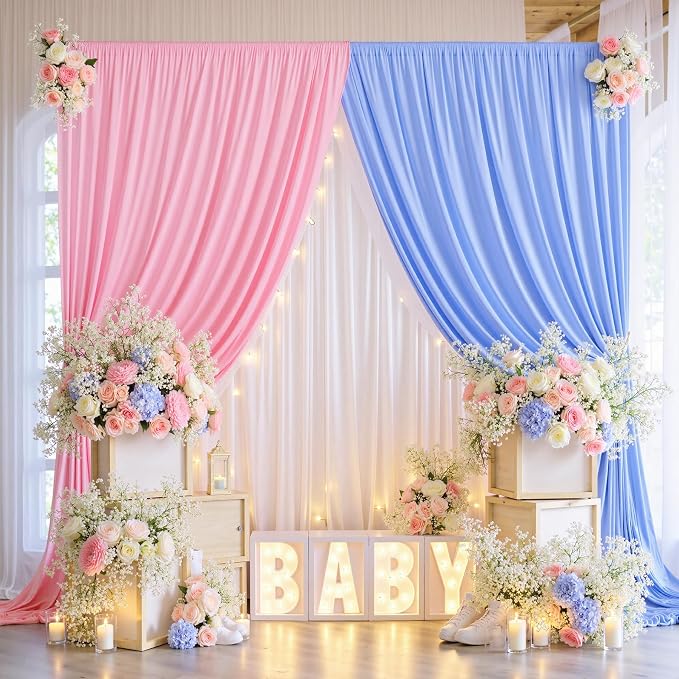 30ft x 8ft Wrinkle Free Pink Backdrop Curtain for Parties, 6 Panels 5×8ft Silky Polyester Light Pink Photo Backdrop Drapes Back Drop Cloth for Girl Party Birthday Wedding Gender Reveal Photography