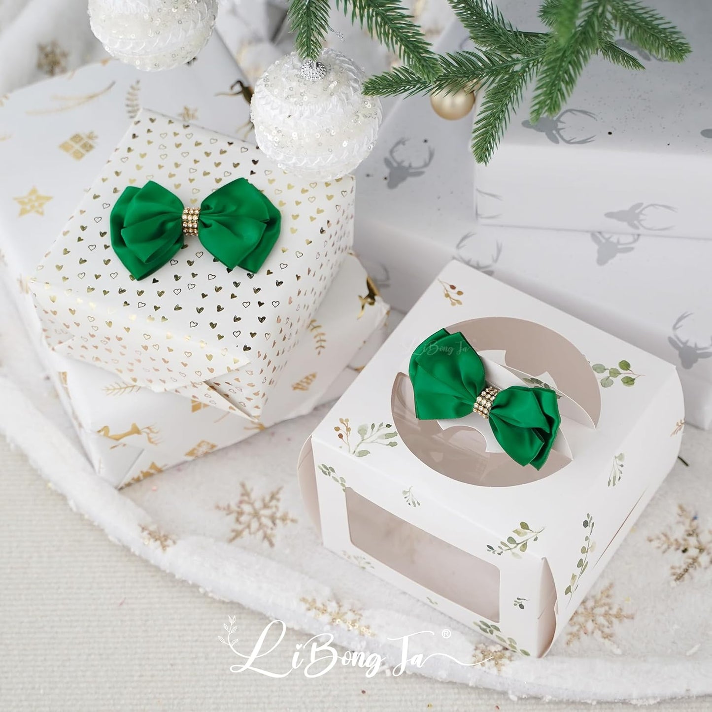 Hunter Green Ribbon Bows 4'' Premade Satin Bow, Gift Bows with Rhinestone, Wrapping Bows for Presents, Greeting Cards, Treat Bags, Wine Bottles, Valentines Bows for Gift Wrapping-12 Counts