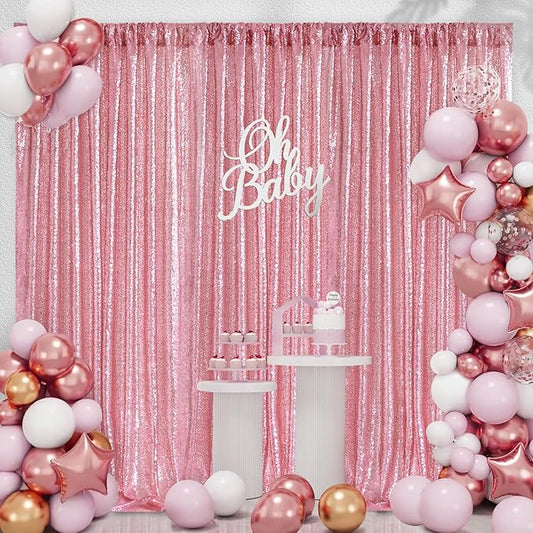B-COOL Sequin Backdrop Curtain 6 Panels Fuchsia Pink Party Curtain Background 2ftx8ft for Birthday Wedding Sweetheart Party Decorations
