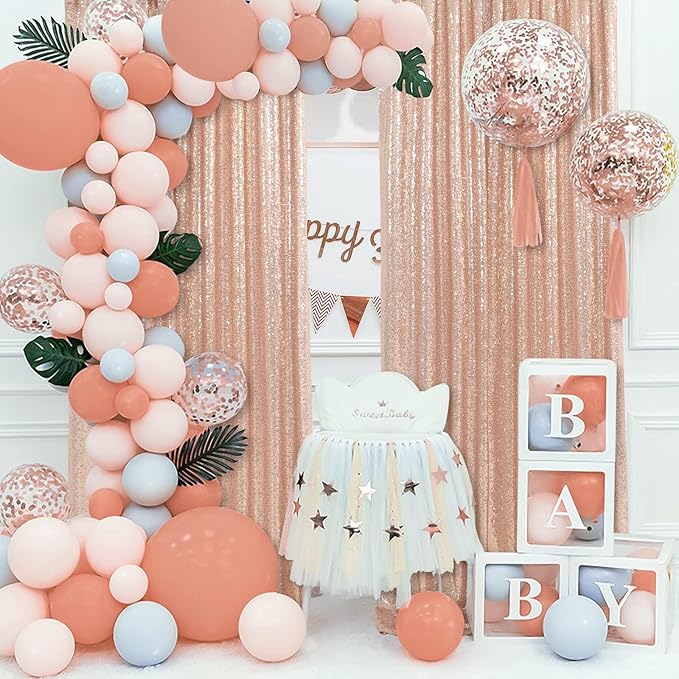 Rose Gold Sequin Backdrop Curtain 6 Pcs 2ftx8ft Wedding Party Backdrop Silver Sparkly Fabric Curtains for Wedding Christmas Party Decor