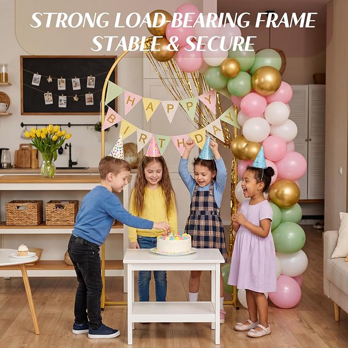 Toolterritary 7.2 FT Wedding Arch Backdrop Stand, Stable Heavy Duty Metal Wedding Arch Frame for Ceremony, Reinforced Balloon Arch Stand for Birthday Party & Baby Shower, Gold