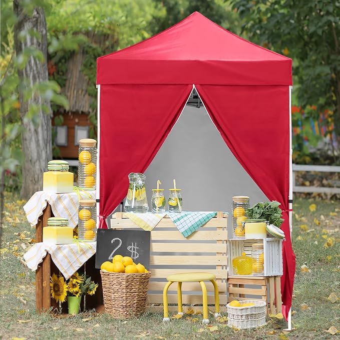 COOS BAY 5x5 Pop Up Canopy Tent with Side Walls, Easy Setup Portable Sun Shelter with Carry Bag, Outdoor Shade for Beach, Camping, Sports & Backyard, Red
