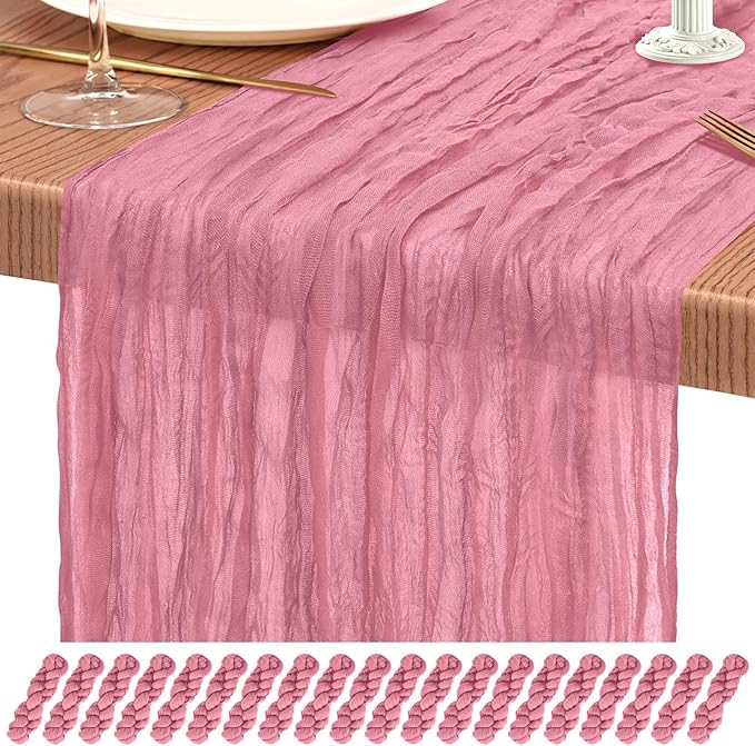20 Pack Dusty Rose Cheesecloth Table Runner 10FT Boho Gauze Cheese Cloth Table Runners Romantic Rustic Sheer Table Decorations for Wedding Party Baby Shower Birthday Holiday Home