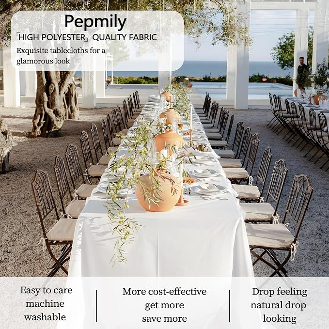 8 Pack White Table Cloth 90x132 Inch Rectangle Tablecloths for 8 Foot Rectangle Tables, Wrinkle Resistant Washable Polyester Fabric Rectangular Table Cover for Dining Banquet Wedding Party