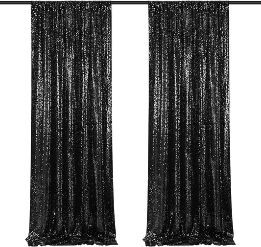 Black Backdrop Curtains for Parties 2 Pcs 2ftx8ft Sequin Party Backdrop Seamless Photography Background Christmas Party Decoration Halloween Decoration