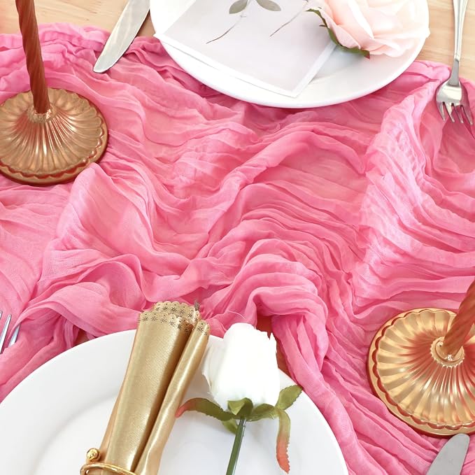 8 Pack Rose Pink Cheesecloth Table Runner 120 Inch 10FT Gauze Cheese Cloth for Baby Shower, Valentine's Day, Wedding Decoration, Birthday Party