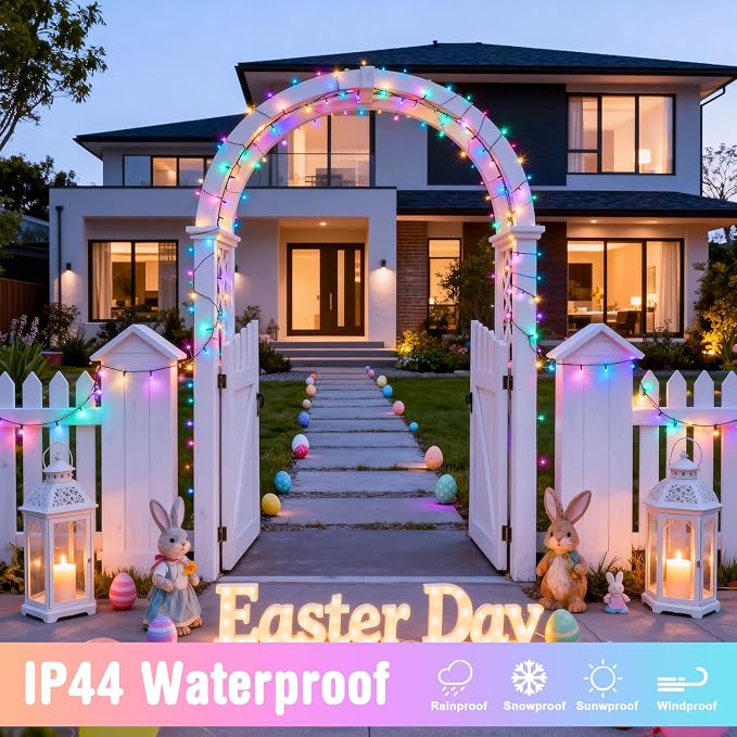 JMEXSUSS 250LED Easter Lights Indoor Outdoor Decorations, Connectable Pastel-Colored String Lights for Easter Christmas Tree Bedroom Patio Holiday Decoration
