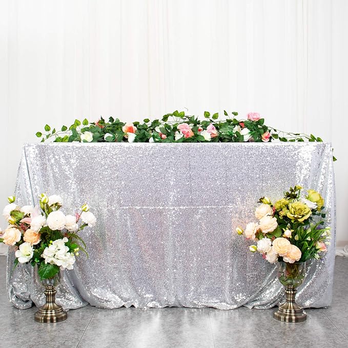 ShiDianYi Select Your Sale 84''108''Silver Sequin Tablecloth, Wedding, Bling, Event, Decor, Sparkle, Party -m1020 (84x108-Inch)