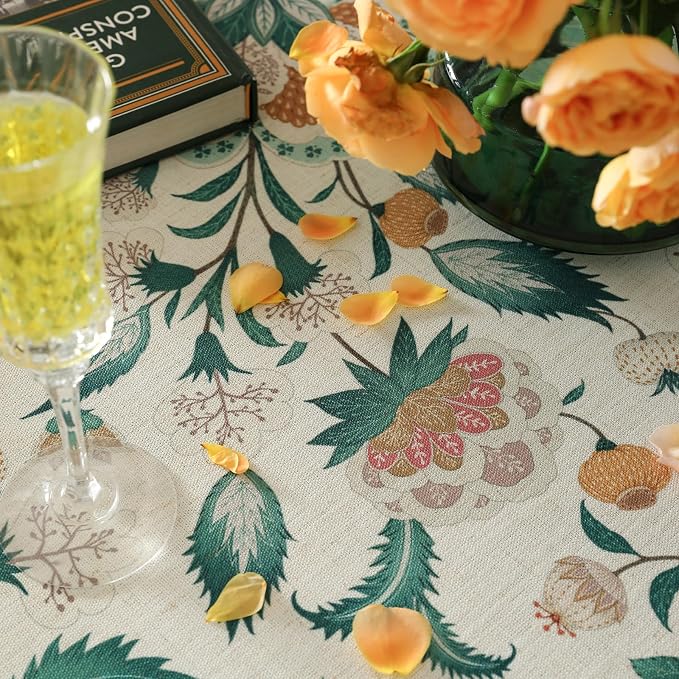 patdrea Vintage French Linen Tablecloth,Rectangular,102"x63"-Tree Life | Elegant Colorful Large Table Cloth for Rectangle Table,Green Floral Patterned,for Dining Room Tea Party Thanksgiving