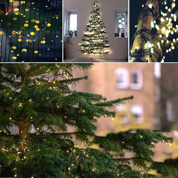 Connectable 300LED 99Ft 13Modes Christmas String Lights Outdoor Indoor | Extendable Green Wire Warm White Christmas Tree Lights with Timer | Twinkle Fairy Light Plug in for Xmas Tree(Warm White)