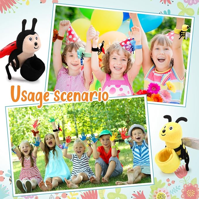 Gemscream 6 Pcs Stuffed Animal Slap Bracelets for Kids, 8 Inch Back to School Small Classroom Prizes Toy, Wrist Snap Bracelets Birthday Gifts for Boys Girls Pet Adoption Party Favors(Insect Animals)