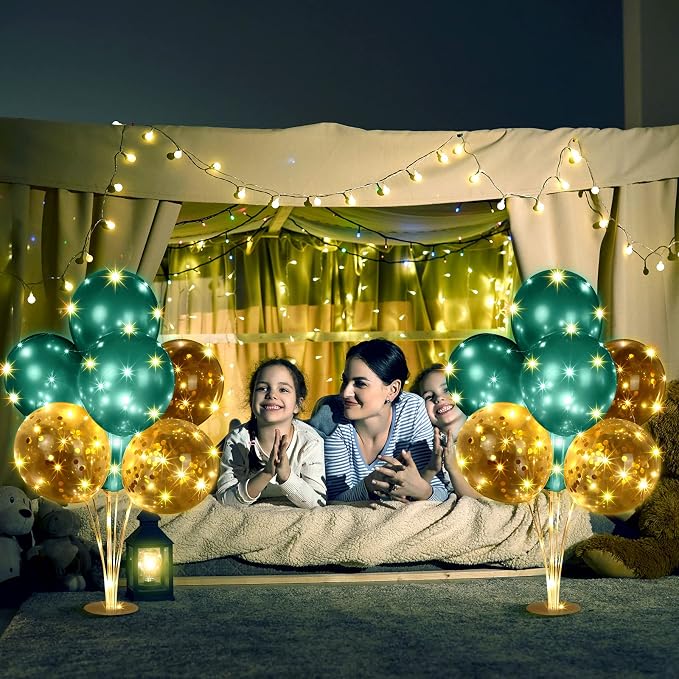 Junkin 10 Set Balloon Stand Kit for Centerpiece with LED String Light 100 Pcs Balloons Table Balloon Stand Centerpieces for Birthday Wedding Baby Shower Back to School Party Decor(Green)