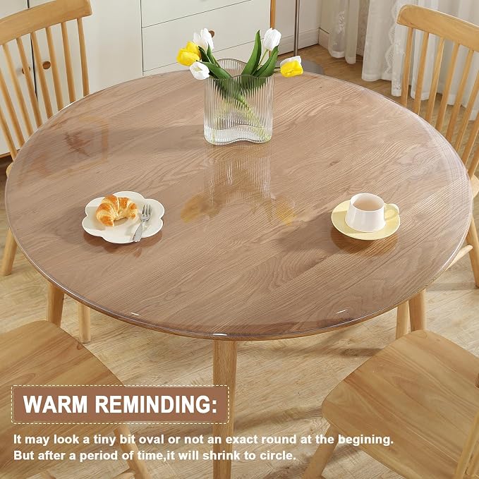 LovePads Round Clear Table Cover Protector 42 Inch, 2mm Thick Table Protector for Dining Room, Waterproof Plastic Cover PVC Vinyl Tablecloth, Circle Tabletop Protective Pad for Furnture Surface